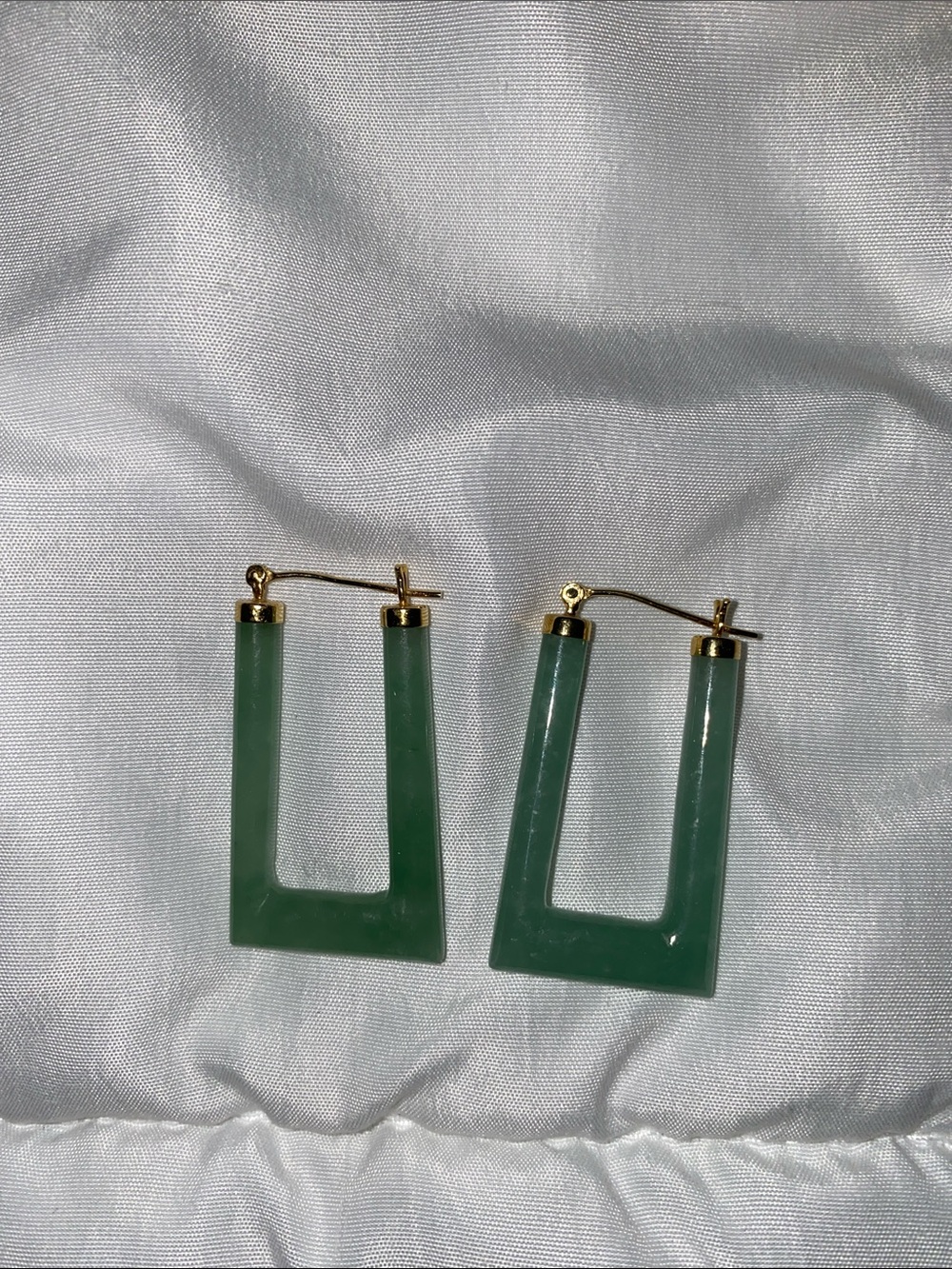 Gold-Top real jade Rectangular Hoop Earrings